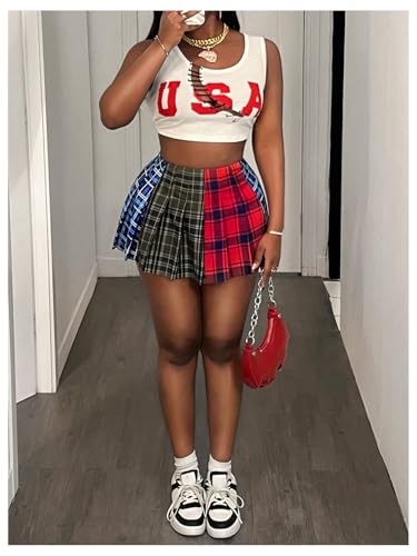 Women's Plaid Pleated Mini Skirt High Waisted A Line Y2k Skater Skirts
