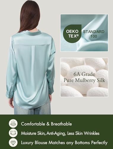 Silk Blouses for Women Long Sleeve Women??s 100% Pure Silk Blouses Elegant Button Down Shirt Smooth Tops Cool Shirts