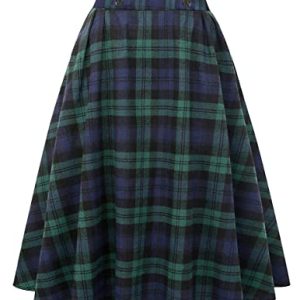 Plaid Skirt for Womens High Waist Aline Pleated Midi Skirts