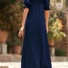Women 2025 Summer Maxi Dress Casual Loose Puff Sleeve Square Neck Maternity Flowy Long Beach Dresses with Pockets