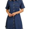 Womens Short Sleeve Denim Dress 2025 Collared Button Front Jean Dresses