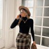 Women's Plaid Skirt Elastic High Waist Bow Tie Stretch Bodycon Pencil Mini Skirts