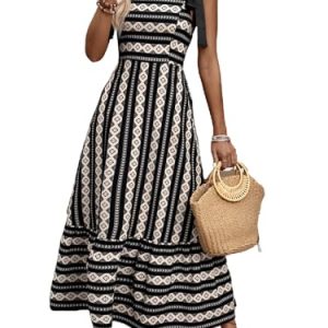 Women's Floral Print Tie Strap Square Neck Ruffle Boho Maxi Dress