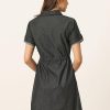Women's Jean Dress Short Sleeve Tie Waist Casual Button Down Shirt Denim Dresses