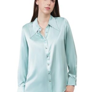 Silk Blouses for Women Long Sleeve Women??s 100% Pure Silk Blouses Elegant Button Down Shirt Smooth Tops Cool Shirts