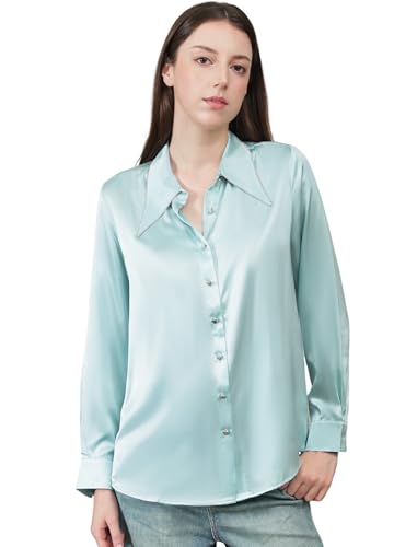 Silk Blouses for Women Long Sleeve Women??s 100% Pure Silk Blouses Elegant Button Down Shirt Smooth Tops Cool Shirts
