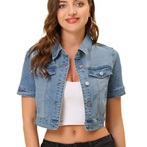 Casual Jacket for Women's Short Sleeves Crop Jean Denim Jacket