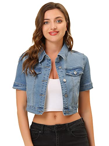 Casual Jacket for Women's Short Sleeves Crop Jean Denim Jacket