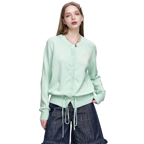 41XvnzXNSmL.jpg Womens Button-Down Cardigans Knit Stretchy Sweaters Drawstring Lightweight