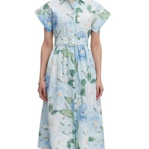 Women Summer Dresses 2025 Casual Wing Short Sleeve Button Down Midi Dress Floral Long Dress with Pocket