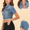 Casual Jacket for Women's Short Sleeves Crop Jean Denim Jacket