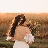 Women's Wedding Dresses Chic Lace Evening Dresses V Neck Ruffle Sleeves Beachy Boho Outdoorsy Wedding Gowns