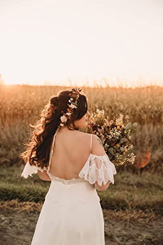 Women's Wedding Dresses Chic Lace Evening Dresses V Neck Ruffle Sleeves Beachy Boho Outdoorsy Wedding Gowns