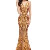 Women's V-Neck Sequins Sleeveless Lace-up Mermaid Evening Dress