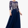 Women's Long 3/4 Sleeve Embroidered Chiffon Gown
