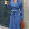Womens Long Denim Jacket Plus Size Lapel Collar Long Sleeve Trench Coat Button Down Over Knee Tunic Outerwear