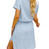 Women Casual Denim Dress Short Sleeve Tie Waist Classic Jean Shirt Dress