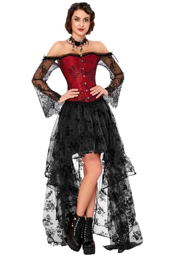 Women's Steampunk Victorian Off Shoulder Corset Top With High Low Skirt