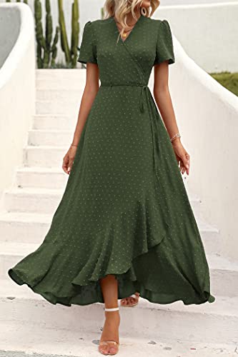 Women's Summer Maxi Dress Casual Wrap Floral Boho Short Sleeve V Neck Split Ruffle Beach Long Dresses