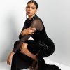 Women's Long Velvet Illusion Sleeve Mock Neck Ruched Gown