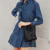 Women's Long Sleeve Denim Shirt Dress 2025 Button Down Ruffle Flowy Collared Mini Jeans Dress