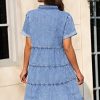 Denim Dress for Women with Pockets Short Sleeve Babydoll Denim Shirt Dresses for Women 2025