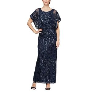 Women's Long Blouson Dress with Flutter Sleeves