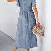 Women's Summer Dress Square Neck Striped Smocked Dress Ruffled Cap Sleeves Dress A Line Maxi Formal Dress