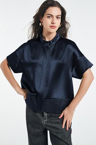 Women's Button Down Shirts Short Sleeve Cropped Dressy Casual Shirts Tops Loose Business Work Blouses