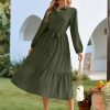 Womens Long Sleeve Dresses 2025 Fall Maxi Casual V Neck Belted Button Down Wedding Guest Shirt Dress with Pockets