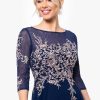Women's Long 3/4 Sleeve Embroidered Chiffon Gown