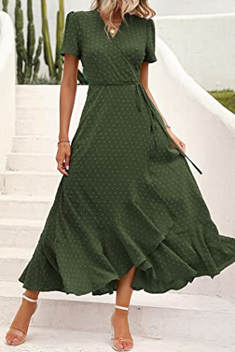 Women's Summer Maxi Dress Casual Wrap Floral Boho Short Sleeve V Neck Split Ruffle Beach Long Dresses
