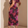 Women's Plus Size Floral Maxi Dress V Neck Ruffle Short Sleeve Bodycon Vacation Mesh Dresses