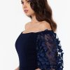 Women's Illusion Sleeve Off The Shoulder Long Dress (Reg and Petite)