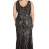 Long Beaded Dress W/Contrast Lining, V-Neckline & Godet Skirt