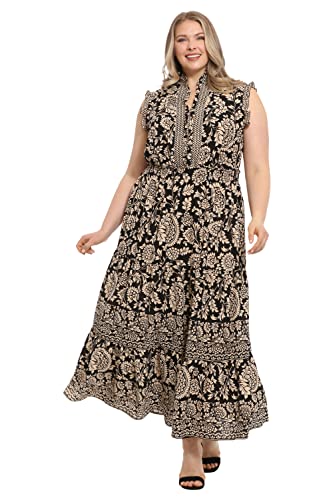 Women's Smocked Waist Boho Flattering Ruffle Maxi