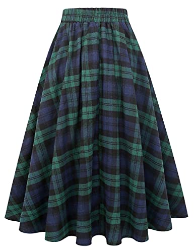 Plaid Skirt for Womens High Waist Aline Pleated Midi Skirts