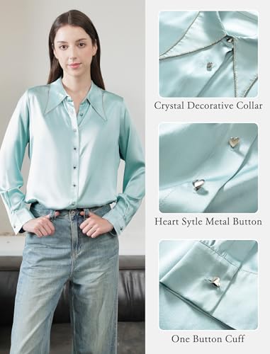 Silk Blouses for Women Long Sleeve Women??s 100% Pure Silk Blouses Elegant Button Down Shirt Smooth Tops Cool Shirts