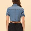 Casual Jacket for Women's Short Sleeves Crop Jean Denim Jacket