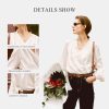 Silk Blouses for Women Long Sleeve Elegant Button Down Shirts Ruched V-Neck Fashion Blouse Ladies Summer Classic Flowy Tops