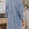 Womens Smocked 3 4 Sleeve Button Down Denim Jeans Dresses