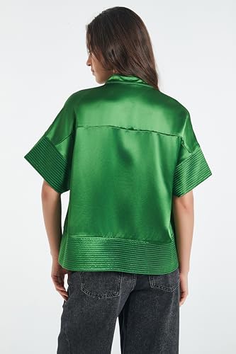 Women's Button Down Shirts Short Sleeve Cropped Dressy Casual Shirts Tops Loose Business Work Blouses