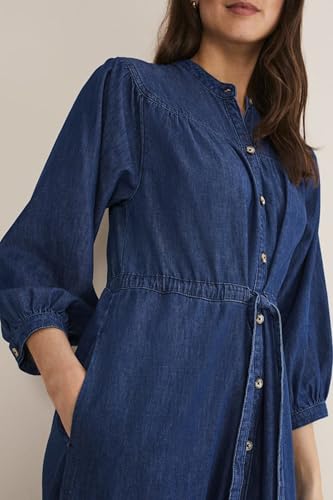 Women's Tiered Denim Shirt Dress 3/4 Sleeve Button Down Midi Jean Dresses Flowy Belted Denim Dress with Pockets