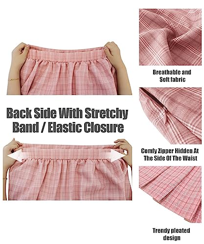 Plus Size Basic Versatile Stretchy Elastic Waist Flared Casual Mini Skater Skirt/Pleated Plaid Skirt for Women XL-5XL