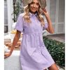 Denim Dress for Women Babydoll Tiered Short Sleeve Button Down Jean Shirt Dresses