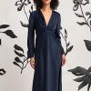 Women's Twist V-Neck Bias Skirt Midi