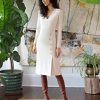 Women's V-Neck Midi with Side Skirt Buttons Detail