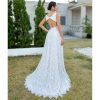 Women's Lace Boho Wedding Dress for Bride with Double Shoulders 2025 Bohemian Long A-Line Beach Bridal Gowns