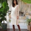 Women's V-Neck Midi with Side Skirt Buttons Detail