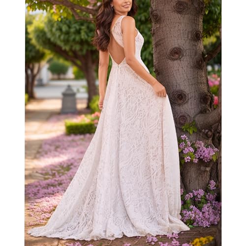 Women's Lace Boho Wedding Dress for Bride with Double Shoulders 2025 Bohemian Long A-Line Beach Bridal Gowns